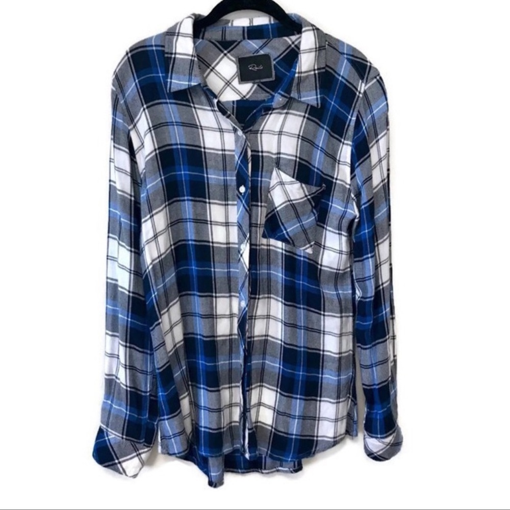 Rails blue & white Hunter plaid button down top